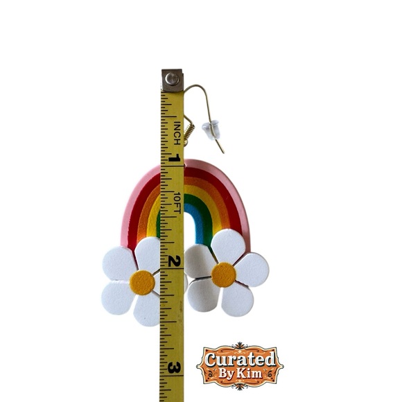 Colorful Rainbow Earrings with Flower Clouds. New Without Tags. - Picture 5 of 7